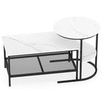 Costway Lot de 2 tables basses, table basse rectangulaire à 2 niveaux et table d'appoint, blanc et or/marron rustique et noir/blanc et noir