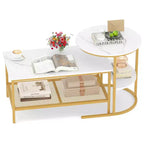 Costway Lot de 2 tables basses, table basse rectangulaire à 2 niveaux et table d'appoint, blanc et or/marron rustique et noir/blanc et noir