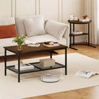 Costway Lot de 2 tables basses, table basse rectangulaire à 2 niveaux et table d'appoint, blanc et or/marron rustique et noir/blanc et noir