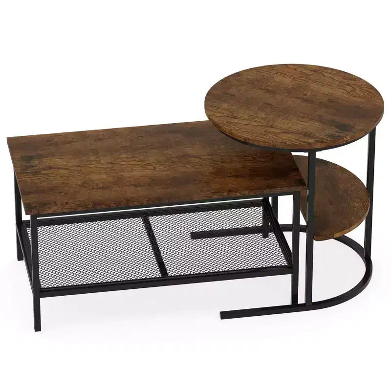 Costway Lot de 2 tables basses, table basse rectangulaire à 2 niveaux et table d'appoint, blanc et or/marron rustique et noir/blanc et noir