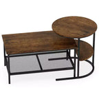 Costway Lot de 2 tables basses, table basse rectangulaire à 2 niveaux et table d'appoint, blanc et or/marron rustique et noir/blanc et noir