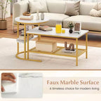 Costway Lot de 2 tables basses, table basse rectangulaire à 2 niveaux et table d'appoint, blanc et or/marron rustique et noir/blanc et noir