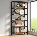 NAYSAYE Étagère moderne à 6 niveaux en métal et bois, étagère ouverte, organisateur de rangement robuste pour salon, bureau, noir, 31,52*11,82*70,92