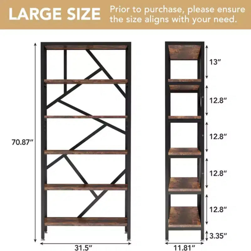 NAYSAYE Étagère moderne à 6 niveaux en métal et bois, étagère ouverte, organisateur de rangement robuste pour salon, bureau, noir, 31,52*11,82*70,92