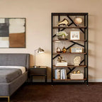NAYSAYE Étagère moderne à 6 niveaux en métal et bois, étagère ouverte, organisateur de rangement robuste pour salon, bureau, noir, 31,52*11,82*70,92