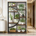 NAYSAYE Geometric Bookshelf Freestanding Metal Wood Display Shelf 9 Tier Industrial Storage Rack for Living Room Office, Black, 37.43*11.82*68.56