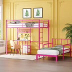 Lit superposé métallique double Karl Home avec bureau, tiroirs, bande LED, station de recharge USB, garde-corps et échelle