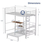 Lit superposé métallique double Karl Home avec bureau, tiroirs, bande LED, station de recharge USB, garde-corps et échelle