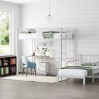 Lit superposé métallique double Karl Home avec bureau, tiroirs, bande LED, station de recharge USB, garde-corps et échelle