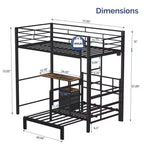 Lit superposé métallique double Karl Home avec bureau, tiroirs, bande LED, station de recharge USB, garde-corps et échelle