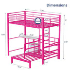 Lit superposé métallique double Karl Home avec bureau, tiroirs, bande LED, station de recharge USB, garde-corps et échelle