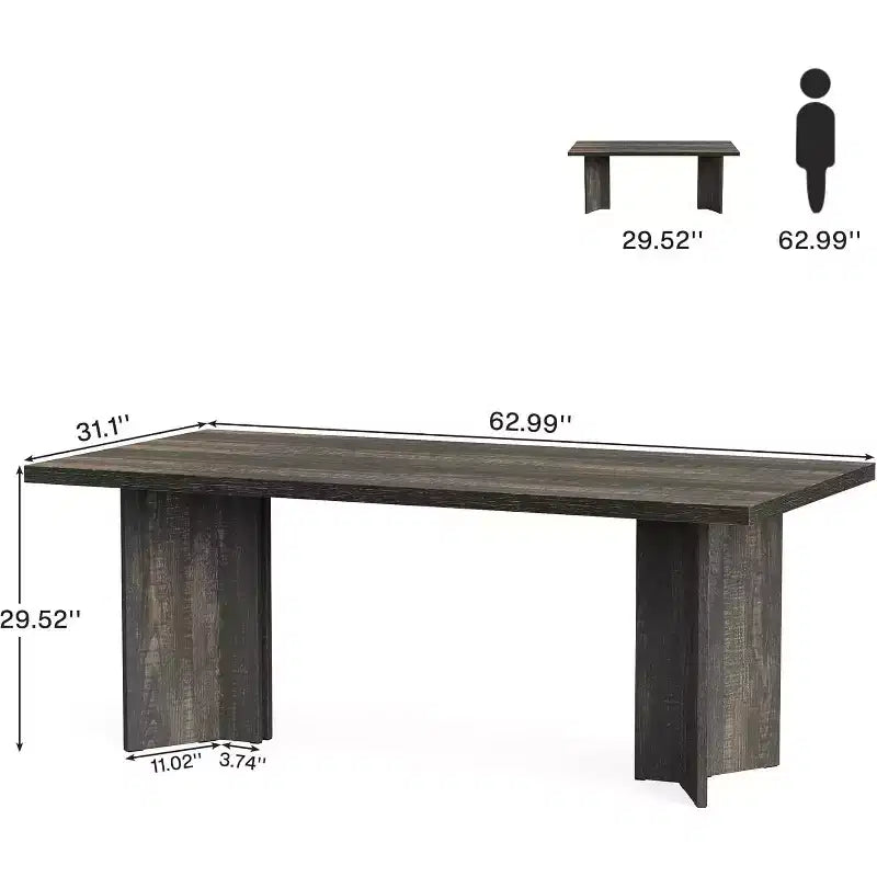 Bureau de direction Lantine 63 pouces, bureau d'ordinateur vintage avec grand plateau, table d'écriture en bois style rustique pour bureau à domicile, marron foncé