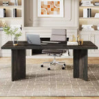 Bureau de direction Lantine 63 pouces, bureau d'ordinateur vintage avec grand plateau, table d'écriture en bois style rustique pour bureau à domicile, marron foncé