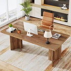 Bureau de direction Lantine 63 pouces, bureau d'ordinateur vintage avec grand plateau, table d'écriture en bois style rustique pour bureau à domicile, marron foncé