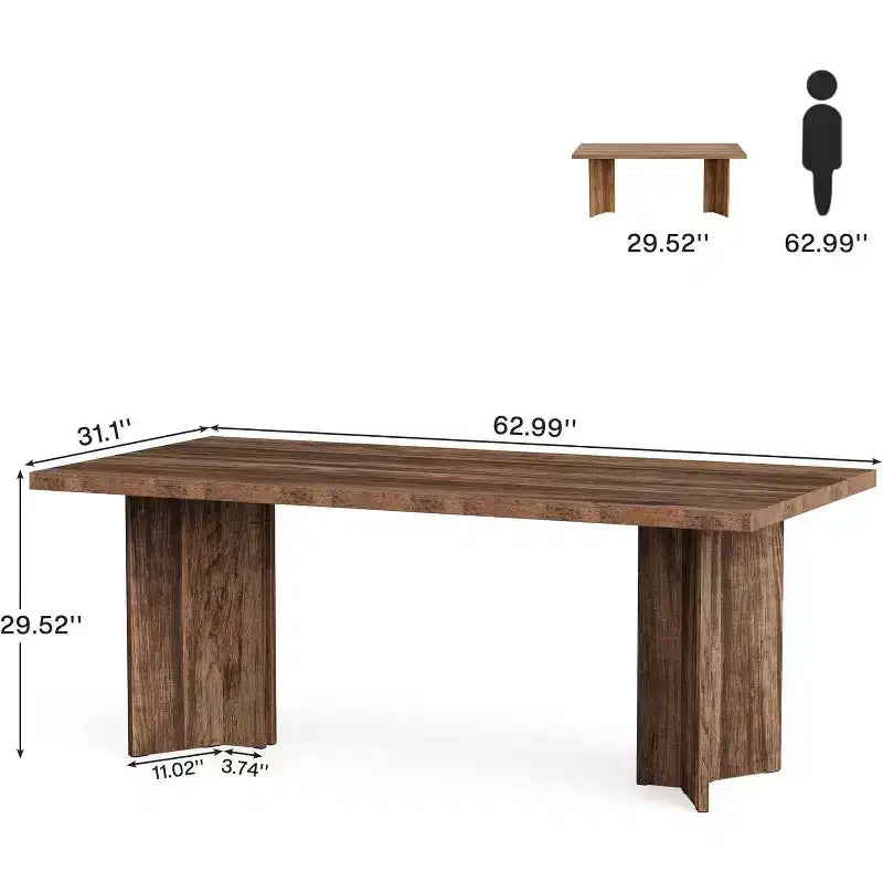 Bureau de direction Lantine 63 pouces, bureau d'ordinateur vintage avec grand plateau, table d'écriture en bois style rustique pour bureau à domicile, marron foncé