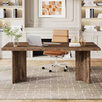 Bureau de direction Lantine 63 pouces, bureau d'ordinateur vintage avec grand plateau, table d'écriture en bois style rustique pour bureau à domicile, marron foncé