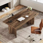 Bureau de direction Lantine 63 pouces, bureau d'ordinateur vintage avec grand plateau, table d'écriture en bois style rustique pour bureau à domicile, marron foncé