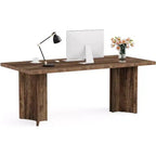 Bureau de direction Lantine 63 pouces, bureau d'ordinateur vintage avec grand plateau, table d'écriture en bois style rustique pour bureau à domicile, marron foncé