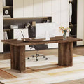 Lantine 63-inch Executive Desk, Vintage Office Computer Desk with Large Tabletop, Farmhouse Wood Writing Table Workstation for Home Office, Dark Brown