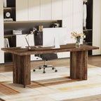 Lantine 63-inch Executive Desk, Vintage Office Computer Desk with Large Tabletop, Farmhouse Wood Writing Table Workstation for Home Office, Dark Brown