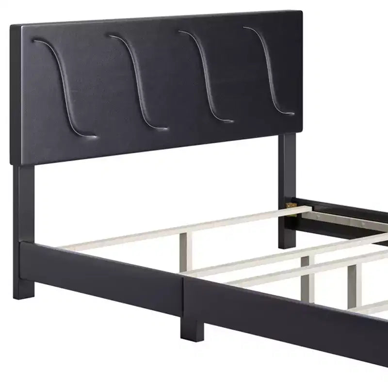 Cadre de lit plateforme capitonné Boyd Sleep VMI0404GYEK Brussels en similicuir taille King avec tête de lit décorative et support à lattes en bois