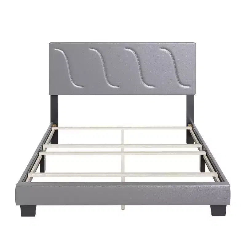 Cadre de lit plateforme capitonné Boyd Sleep VMI0404GYEK Brussels en similicuir taille King avec tête de lit décorative et support à lattes en bois