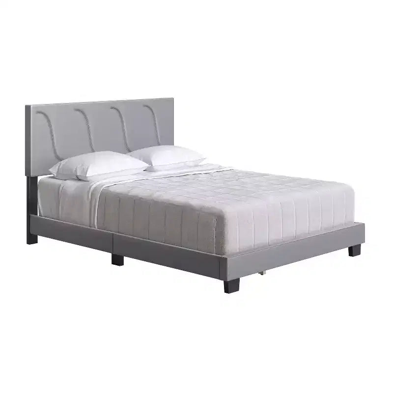 Cadre de lit plateforme capitonné Boyd Sleep VMI0404GYEK Brussels en similicuir taille King avec tête de lit décorative et support à lattes en bois
