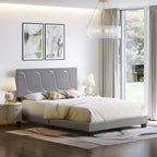 Cadre de lit plateforme capitonné Boyd Sleep VMI0404GYEK Brussels en similicuir taille King avec tête de lit décorative et support à lattes en bois