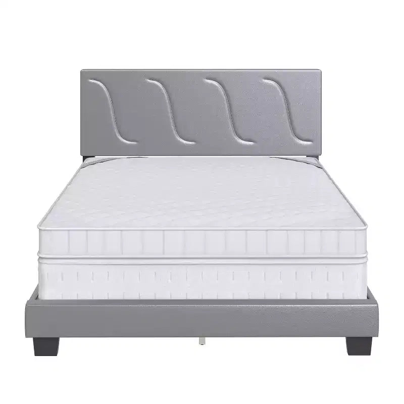Cadre de lit plateforme capitonné Boyd Sleep VMI0404GYEK Brussels en similicuir taille King avec tête de lit décorative et support à lattes en bois