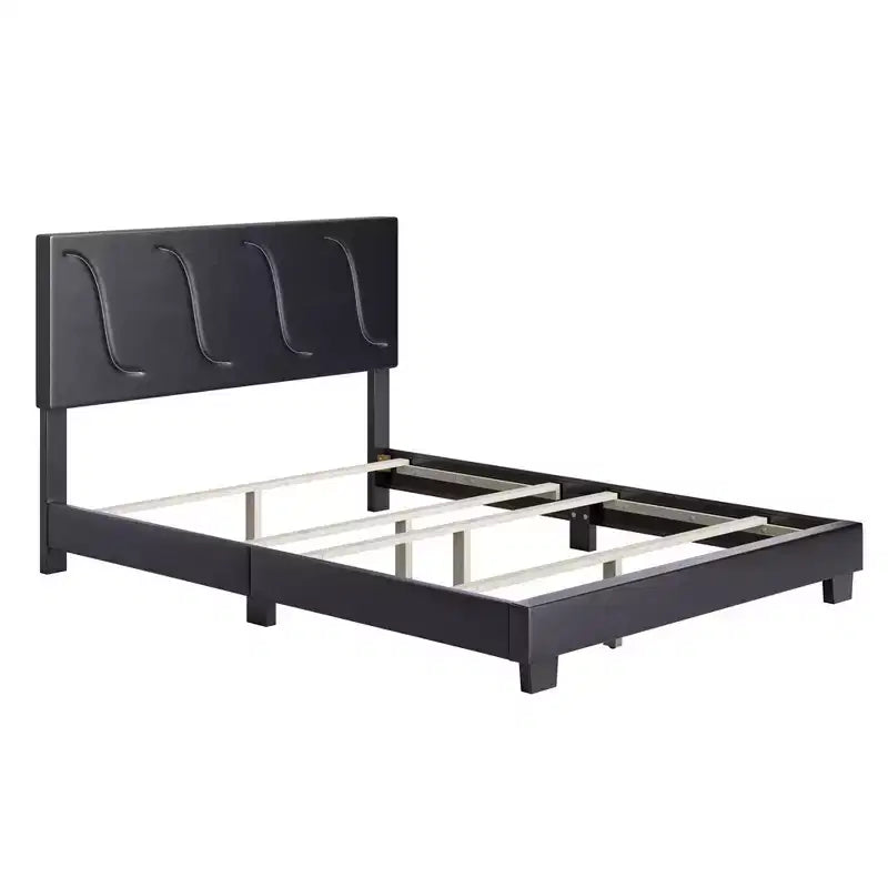Cadre de lit plateforme capitonné Boyd Sleep VMI0404GYEK Brussels en similicuir taille King avec tête de lit décorative et support à lattes en bois