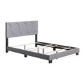 Boyd Sleep VMI0404GYEK Brussels Faux Leather Upholstered King Size Platform Bed Frame with Decorative Headboard and Wood Slat Supports