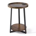VEVOR End Table, 2-Tier Round Side Table with Open Storage Shelves, Modern Nightstand Bedside Desk with USB & AC Charging Port, Wood, Brown & Black
