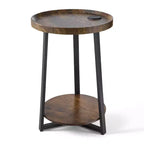 VEVOR End Table, 2-Tier Round Side Table with Open Storage Shelves, Modern Nightstand Bedside Desk with USB & AC Charging Port, Wood, Brown & Black