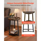 Table d'appoint VEVOR, table d'appoint ronde à 2 niveaux avec étagères de rangement ouvertes, table de chevet moderne avec port de chargement USB et CA, bois, marron et noir
