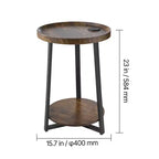 Table d'appoint VEVOR, table d'appoint ronde à 2 niveaux avec étagères de rangement ouvertes, table de chevet moderne avec port de chargement USB et CA, bois, marron et noir