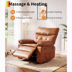 Fauteuil inclinable pivotant et basculant en cuir PU DobleePy de 21,26 pouces, base ronde pivotante à 360°, fonction massage et chauffage, canapé simple pour salon