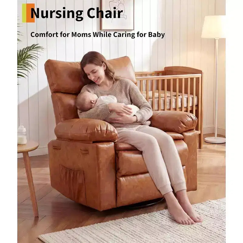 Fauteuil inclinable pivotant et basculant en cuir PU DobleePy de 21,26 pouces, base ronde pivotante à 360°, fonction massage et chauffage, canapé simple pour salon