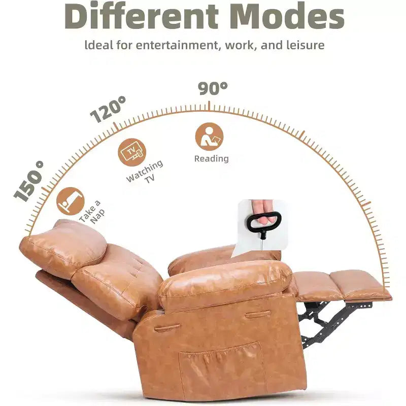 Fauteuil inclinable pivotant et basculant en cuir PU DobleePy de 21,26 pouces, base ronde pivotante à 360°, fonction massage et chauffage, canapé simple pour salon