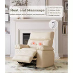 Fauteuil inclinable pivotant et basculant en cuir PU DobleePy de 21,26 pouces, base ronde pivotante à 360°, fonction massage et chauffage, canapé simple pour salon