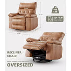 Fauteuil inclinable pivotant et basculant en cuir PU DobleePy de 21,26 pouces, base ronde pivotante à 360°, fonction massage et chauffage, canapé simple pour salon