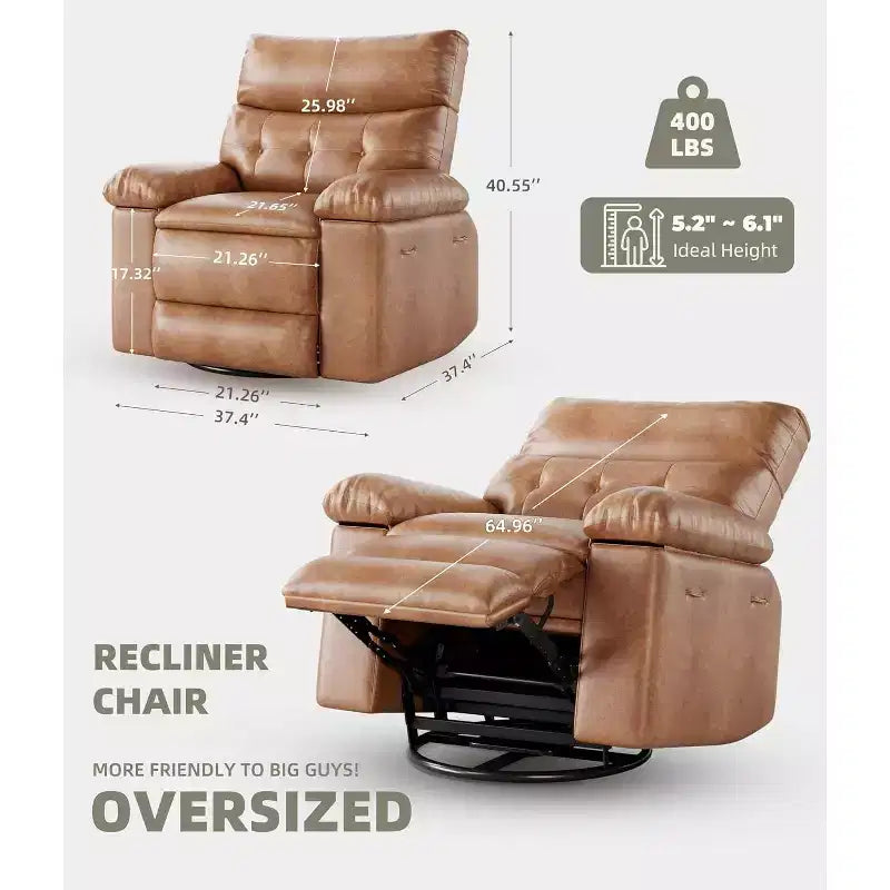 Fauteuil inclinable pivotant et basculant en cuir PU DobleePy de 21,26 pouces, base ronde pivotante à 360°, fonction massage et chauffage, canapé simple pour salon