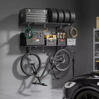 VEVOR Étagère murale de garage à 2 niveaux, Unité d'étagères murales en acier de 61 x 122 cm avec crochets, 61 x 122 cm par étagère, Capacité de poids totale de 236 kg, Noire