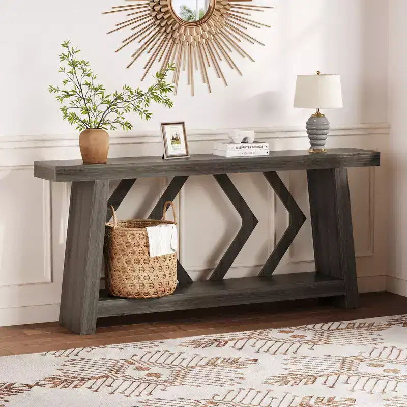 COZONY Table console 70,9" tout en bois, table de canapé étroite extra longue à 2 niveaux pour entrée, couloir, salon