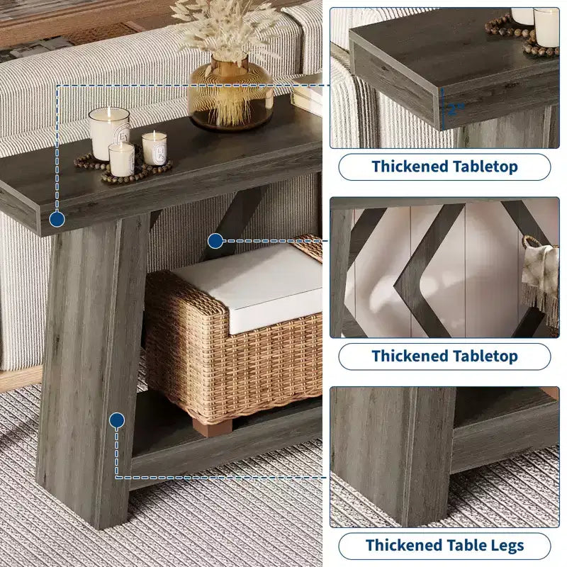 COZONY Table console 70,9" tout en bois, table de canapé étroite extra longue à 2 niveaux pour entrée, couloir, salon