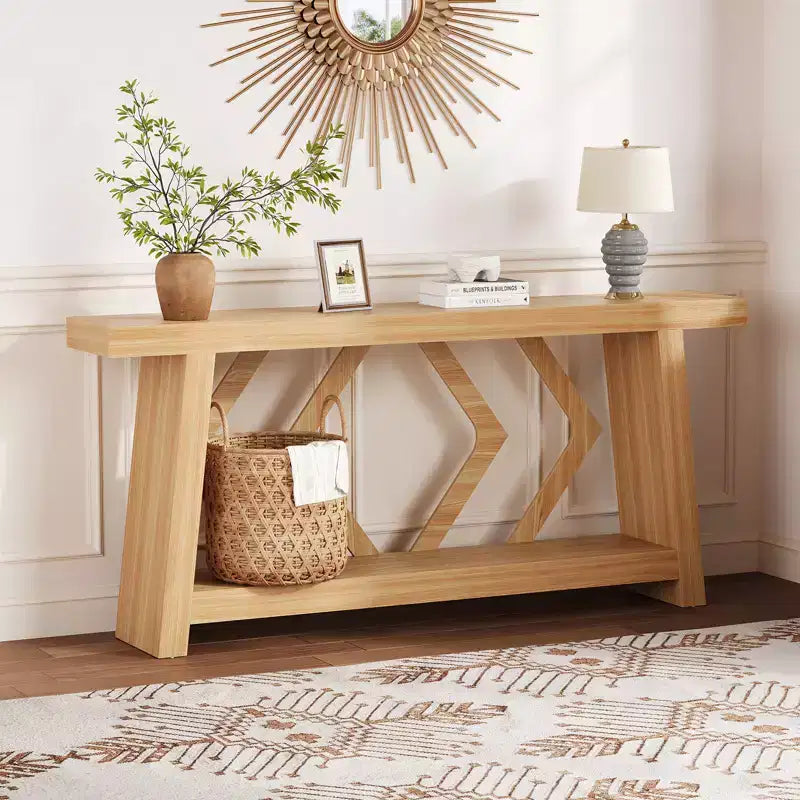 COZONY Table console 70,9" tout en bois, table de canapé étroite extra longue à 2 niveaux pour entrée, couloir, salon