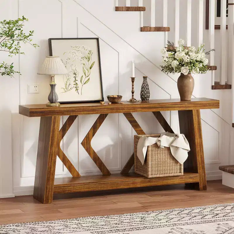 COZONY Table console 70,9" tout en bois, table de canapé étroite extra longue à 2 niveaux pour entrée, couloir, salon