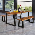 Table à manger rectangulaire en bois d'acacia Costway Meuble rustique intérieur et extérieur