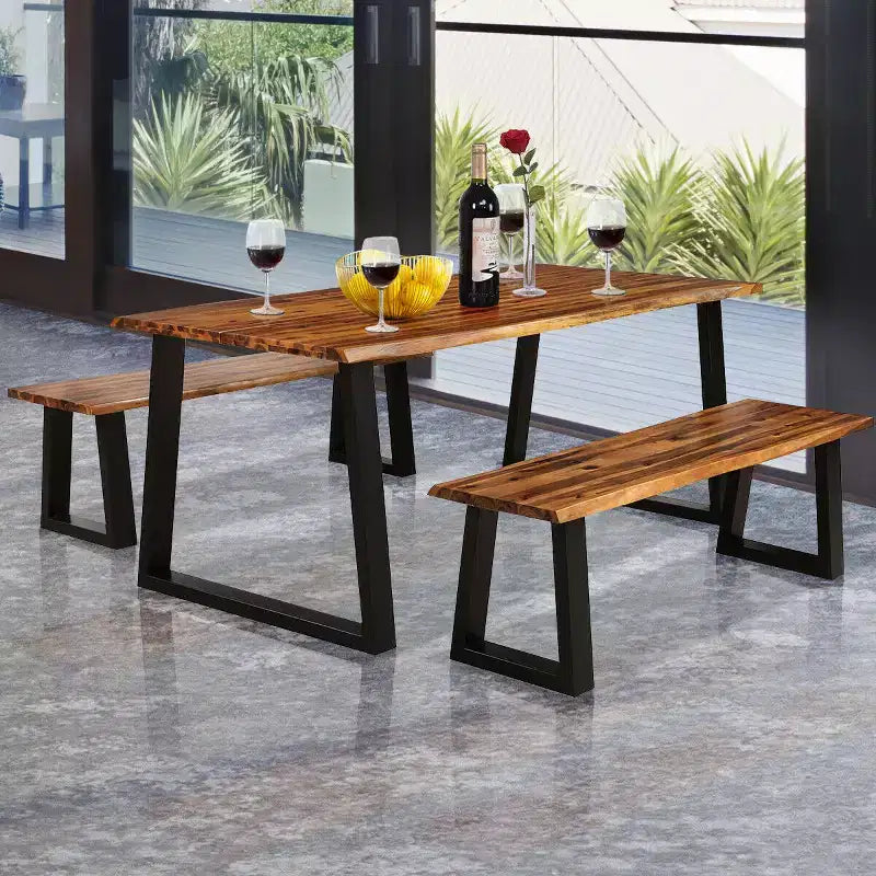Table à manger rectangulaire en bois d'acacia Costway Meuble rustique intérieur et extérieur