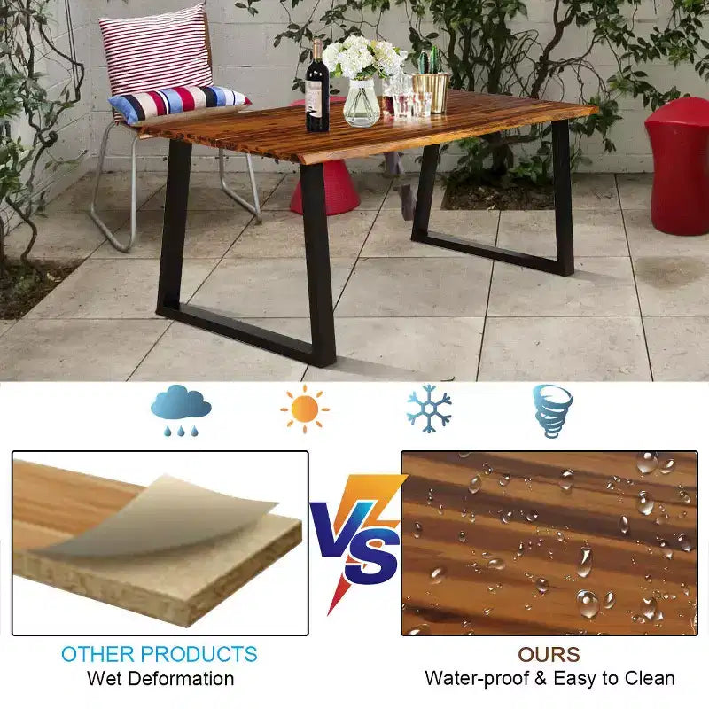 Table à manger rectangulaire en bois d'acacia Costway Meuble rustique intérieur et extérieur