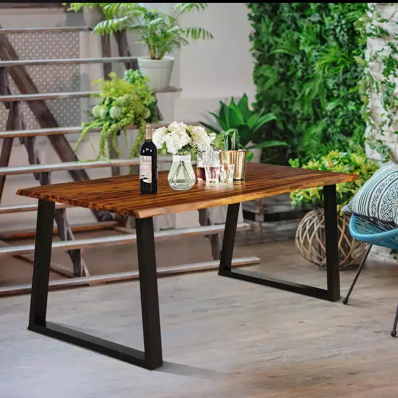 Table à manger rectangulaire en bois d'acacia Costway Meuble rustique intérieur et extérieur